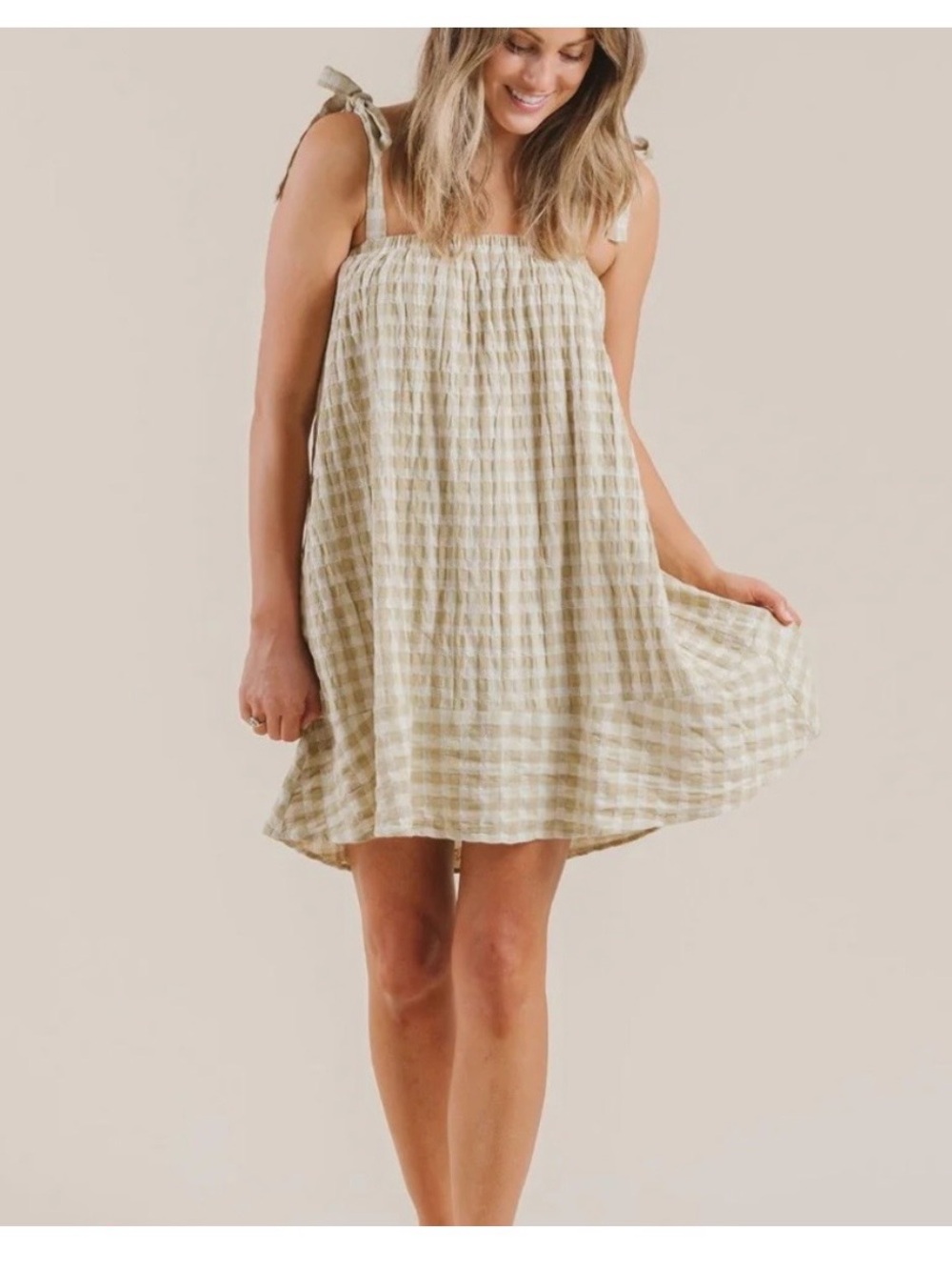 Tie-Shoulder Gingham Sundress in gingham